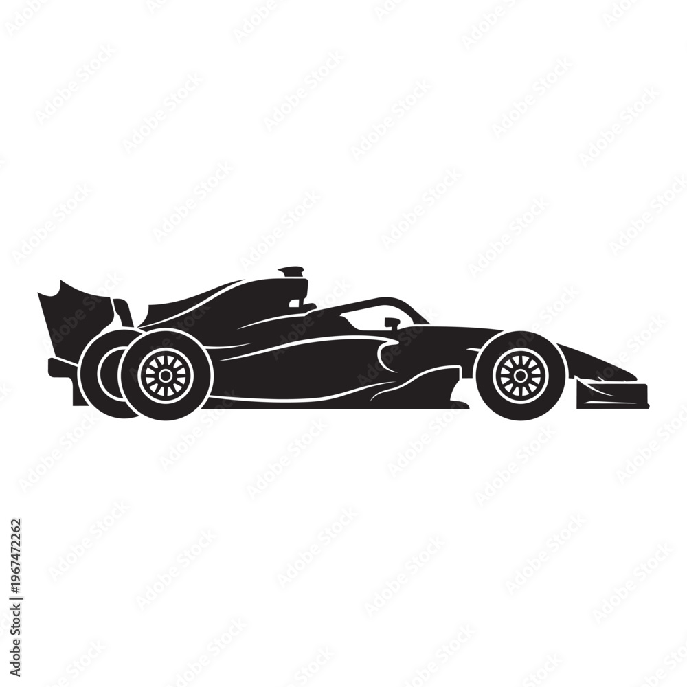 Obraz premium Racing Formula Car Side View Silhouette Vector