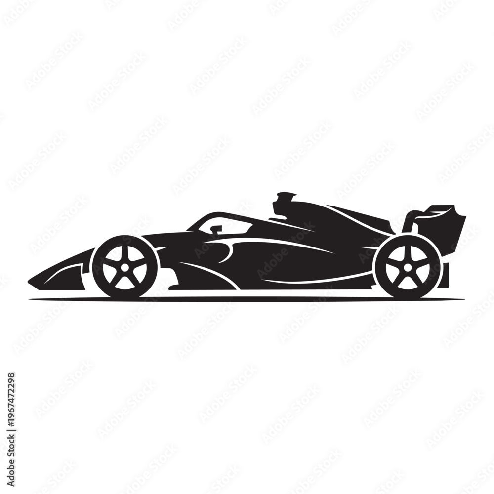 Obraz premium Formula 1 Race Car Side View Black Vector Icon