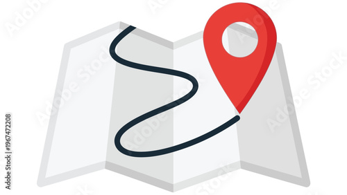 Map with red location pin and path with travel map with navigation path with explore route