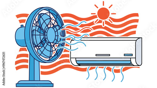 Air conditioner and fan illustration with climate control with living space