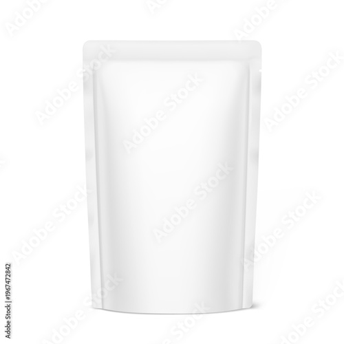 Food retort pouch bag mockup. Vector illustration isolated on white background. Front view. Can be use for template your design, presentation, promo, ad. EPS10.