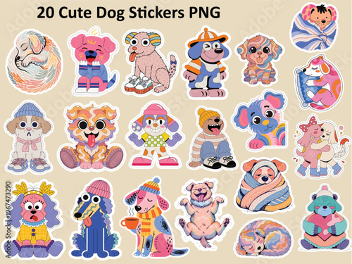 Cute Kawaii Dog Sticker Pack, Die Cut Digital Download Printable PNG