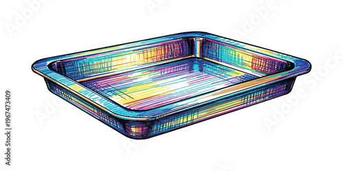 Colorful baking tray illustration with a vibrant, sketched appearance