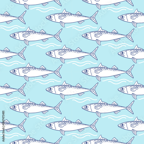 Vector Hand drawn illustration blue colour of summer,coastal,Graphic elements. seamless patterns for fabric, textiles, clothing, wrapping paper, backdrop, banner, illustration, abstract backgrounds.
