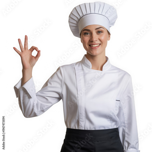 Female Chef OK Sign Smiling in White Uniform