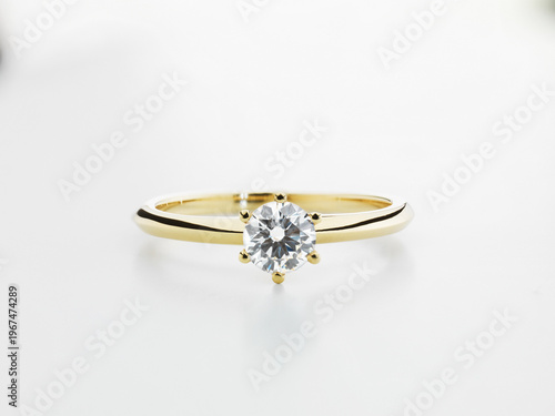 Still Life of a Diamond Engagement Ring on a White Background.