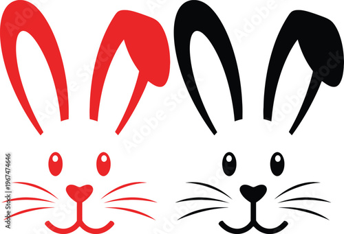 Contrasting depictions of rabbit faces in red and black with minimalistic design