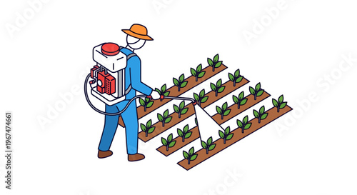 Man spraying pesticide on plants in garden.