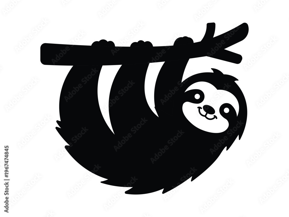 Obraz premium sloth hanging icons. Cute sloth hanging on branch silhoutee vector illustration.
