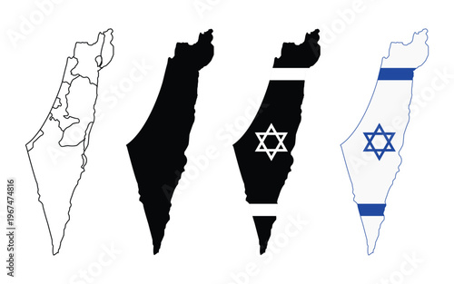 Israel map flag icon colection blue star and stripes on white background. National flag sign. geographic and educational use symbol.