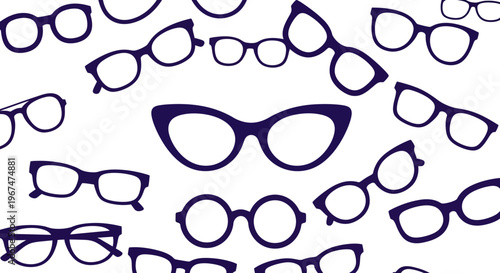 A collection of various eyeglasses and spectacles arranged in a visually appealing pattern.