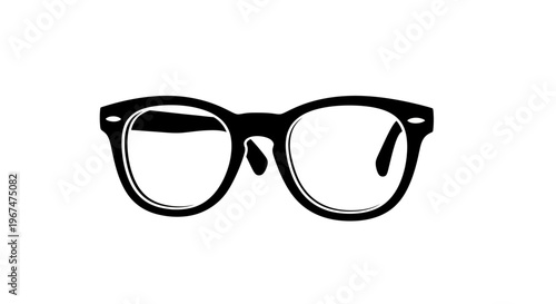 Black and white illustration of classic eyeglasses with a broken lens.