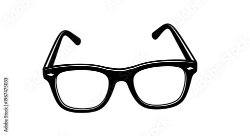Black and white illustration of classic eyeglasses, simple design, clear lenses, retro style, vision aid, optical accessory, fashion statement, iconic eyewear,