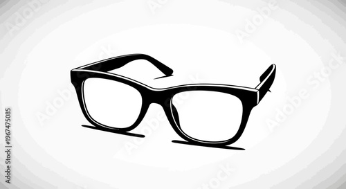 Black and white illustration of classic eyeglasses on a clean background.