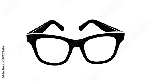 Black and white illustration of classic eyeglasses on a white background.