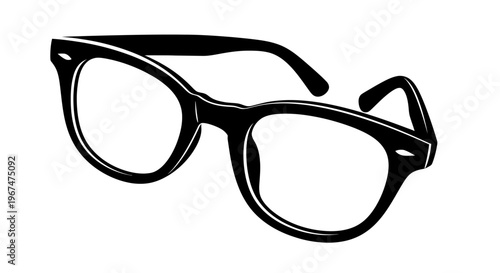 Classic Black Frame Eyeglasses Isolated on White Background.