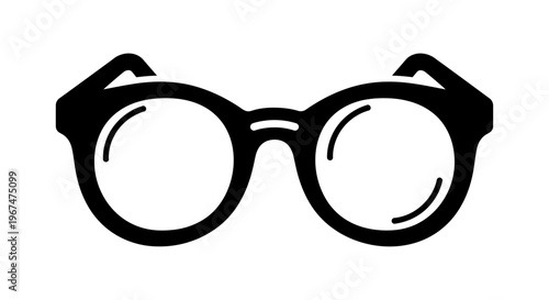 Black and white illustration of classic round eyeglasses.