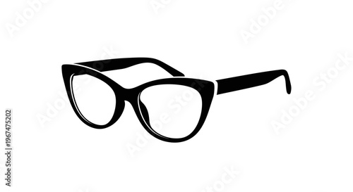 Black Cat Eye Glasses Isolated on White Background.