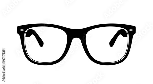 Classic Black Rimmed Eyeglasses on White Background.