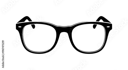 Classic Black Rimmed Eyeglasses with Clear Lenses on White Background.