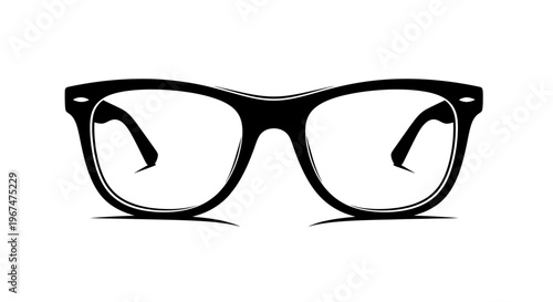 Classic Black Rimmed Eyeglasses Silhouette on White Background.