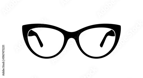 Black cat-eye glasses with clear lenses on a white background, a classic and stylish accessory.