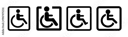 Collection of wheelchair accessibility icons showing disabled access and inclusion symbols.