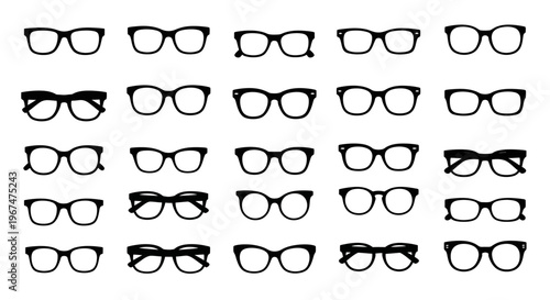 Collection of various hand-drawn eyeglasses and sunglasses frames.