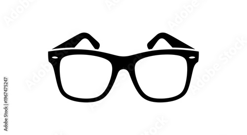 Classic Black Rimmed Glasses Icon on White Background.