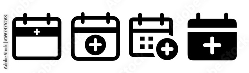 Calendar icons with plus signs for adding events, scheduling, and planning.