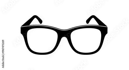 Black frame eyeglasses with clear lenses on white background.