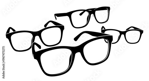Collection of various stylish black frame eyeglasses for vision correction.