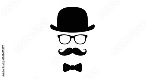 Gentlemans Accessories - Bowler Hat, Glasses, Moustache, and Bow Tie.