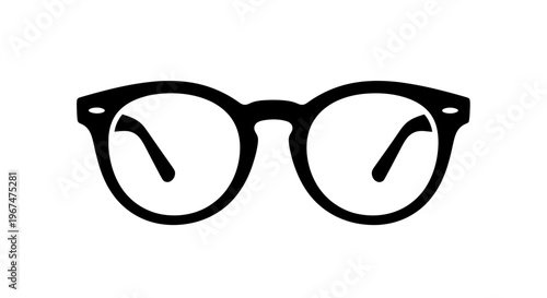 Classic Black Round Glasses Icon on White Background.