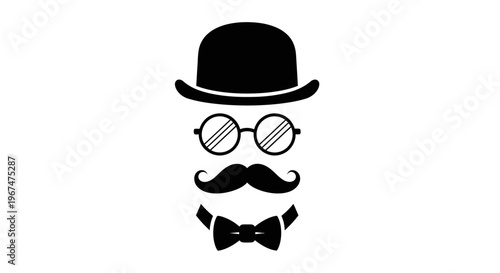 Gentlemans Accessories - Hat, Glasses, Moustache, and Bow Tie.