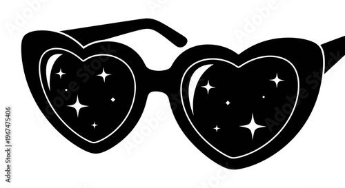 Heart-shaped sunglasses with starry reflections.