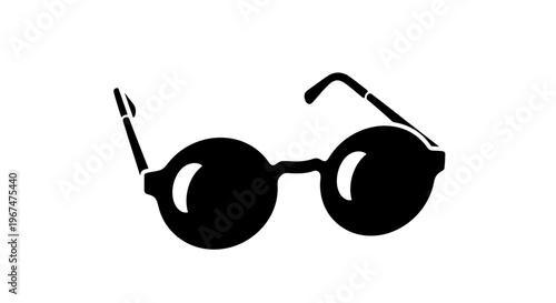 Classic Round Eyeglasses Silhouette on White Background.