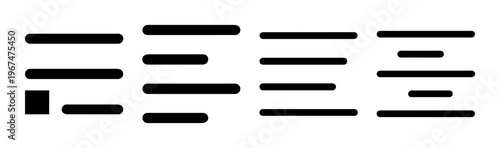 Vector icons for text alignment tools, including align left, center, right, and justify options for document formatting.