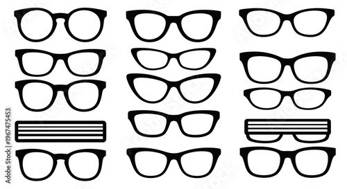 Collection of various stylish eyeglasses and sunglasses designs.