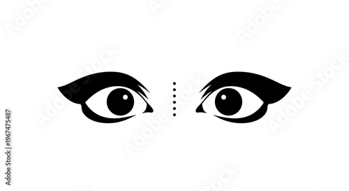 Minimalist Black and White Eyes with Dotted Line.