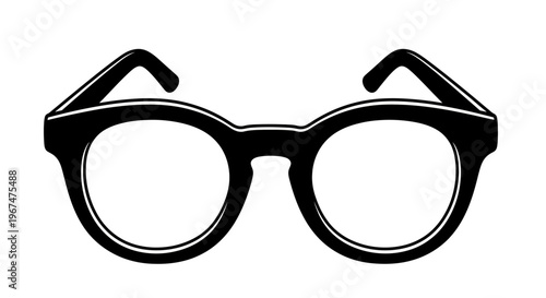 Classic round frame glasses black and white illustration.