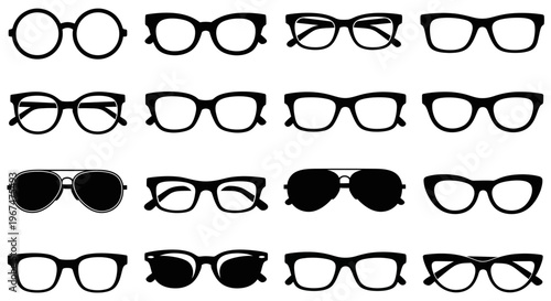 Collection of various stylish eyeglasses and sunglasses designs.