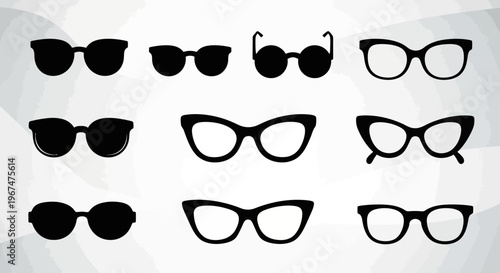 Collection of various stylish eyeglasses and sunglasses silhouettes.