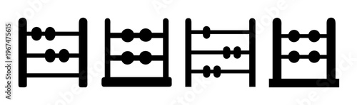 Set of abacus icons displaying various bead arrangements for calculation