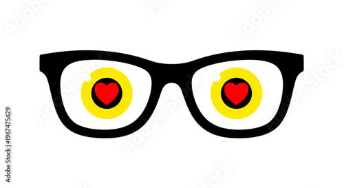 Black Glasses with Heart Eyes on White Background.