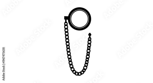 Monocle with Chain Black and White Icon Vector Illustration.