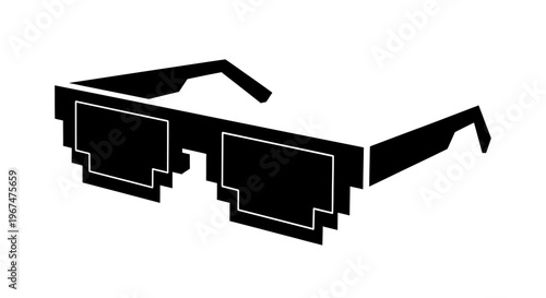Pixelated sunglasses black and white illustration.