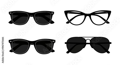 Collection of stylish sunglasses and eyeglasses on a white background.