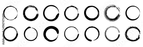 Zen enso rings hand-drawn style ink brush circles. Minimalist vector elements for organic skincare packaging, tea ceremony labels, and artisanal logo design. Wabi-sabi aesthetic