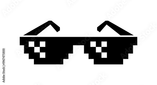 Pixelated Thug Life Sunglasses Icon on White Background.